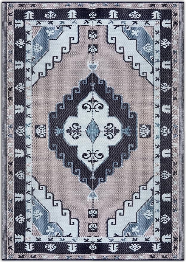 BalajeesUSA Outdoor Rug - 6x9 feet, Blue, Grey, Reversible, Portable, Duarable, Waterproof, Plastic straw patio rugs, Large RV camper mat 140