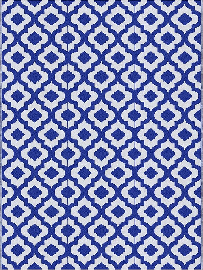 BalajeesUSA Outdoor Rug - 9x12 Blue, reversible Recycled Plastic straw Outdoor Patio Rugs Clearance Waterproof Large RV Camper Rug 484