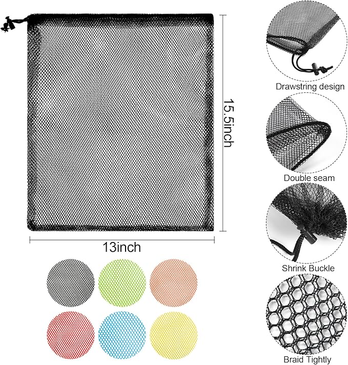iMucci 13"X15.5" 6Pcs Mesh Laundry Drawstring Bag Nylon Drawstring Gym Bag with Cord Lock Closure