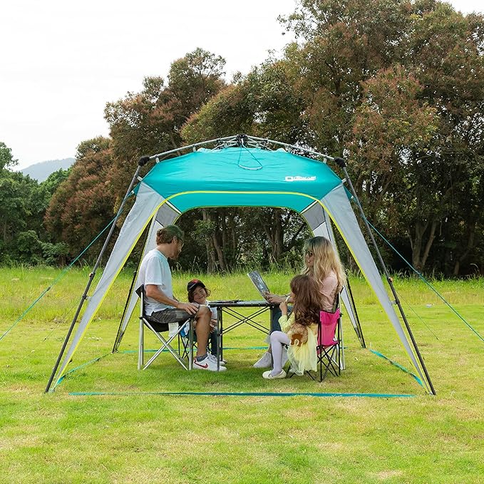 8.2'x8.2' Pop Up Canopy Tent Easy One Person Setup Instant Outdoor Beach Canopy Folding Portable Sports Shelter with 1 Sidewall - Turquoise