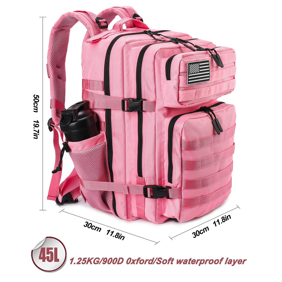 LHI Military Tactical Backpack for Men and Women 45L Army 3 Days Assault Pack Bag Large Rucksack with Molle System - Pink