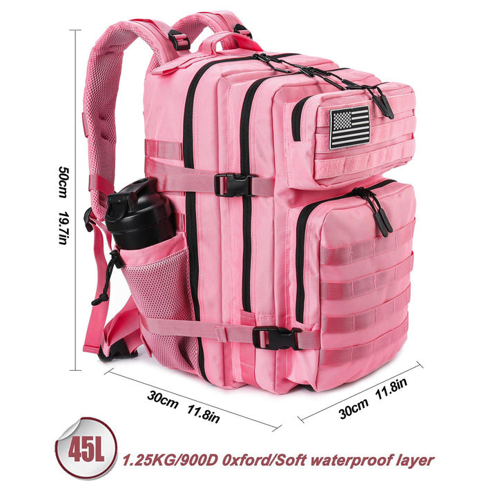 LHI Military Tactical Backpack for Men and Women 45L Army 3 Days Assault Pack Bag Large Rucksack with Molle System - Pink