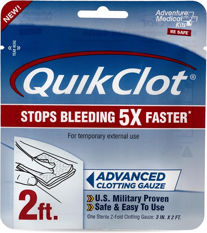 Adventure Medical Kits QuikClot Gauze - for Emergency Survival Kit, Doomsday Prepping Supplies & More - Stops Bleeding Fast with Kaolin - Flexible Hemostatic Medical Gauze - 3" x 24"