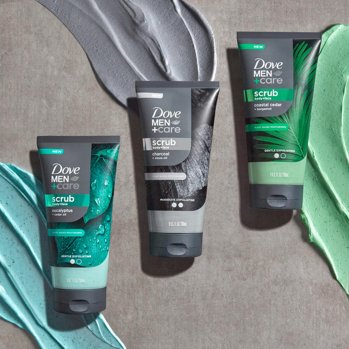 Dove Men+Care Eucalyptus Body and Face Scrub Deeply Exfoliates for Hydrated & Nourished Skin 100% Gentle Cleanser, No Sulfate Cleansers or Parabens