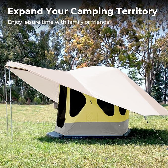 ACACIA Canopy 2-3 Person for Space Acacia Camping System, PU2000 Waterproof Camping Tarp for 4 Season Camping, UPF50+ Sunproof Tent Tarp with 2 Telescoping Poles, Carry Bag, Almond