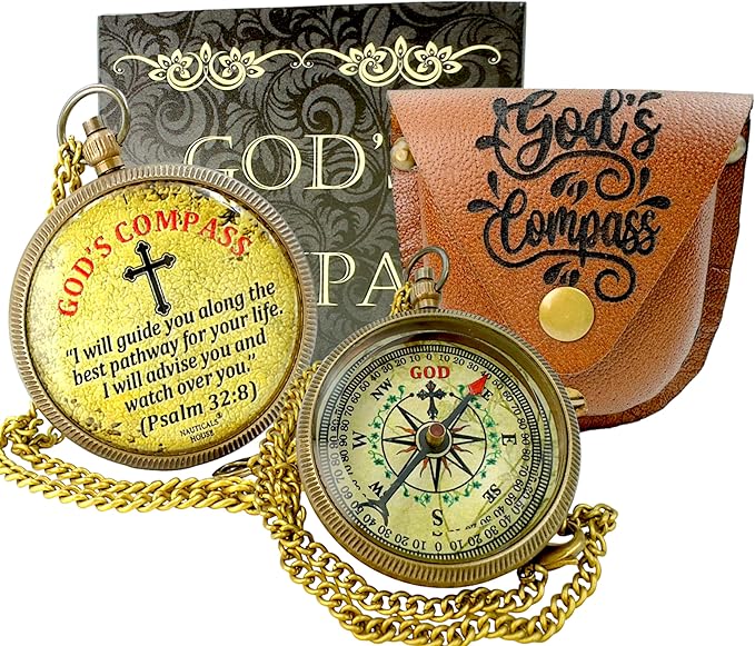 Bible Verse Brass Compass – “I Will Guide You and Watch Over You” (Psalm 32:8) | Christian Gift for Boys, Girls, Teens, Adults | Faith Keepsake for Graduation, Baptism, Confirmation, Prayer Gift