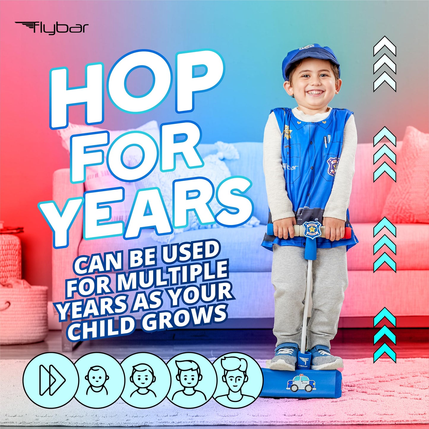 Flybar My First Foam Pogo Jumper for Kids Fun and Safe Pogo Stick for Toddlers, Durable Foam and Bungee Jumper for Ages 3 and up, Supports up to 250lbs (Blue Police)