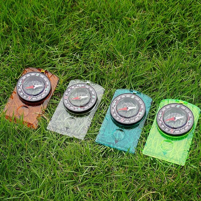 4 Pcs Outdoor Compass with Adjustable Declination,Magnifier,Ruler,Scale. Multifunctional Orienteering Waterproof Compass for Map Reading, Navigation, Hiking