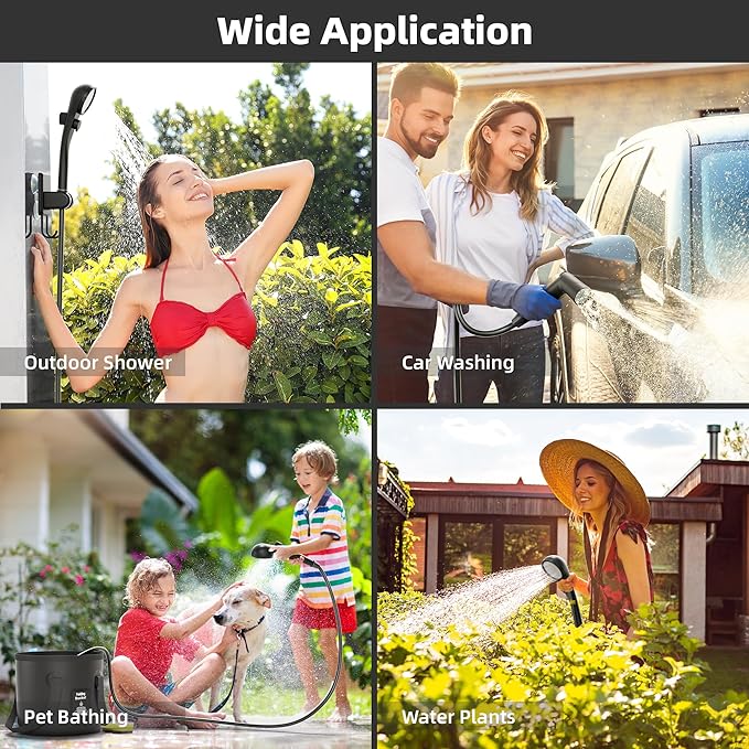 Moriko Portable Camping Shower, 6000mAh Rechargeable Shower Pump, Filtered Shower Head & 5 Gallons Foldable Bucket, Outdoor Shower for Hiking Beach, Travel, Pet Bath, Car Washing, Surf & Boat Cleaning