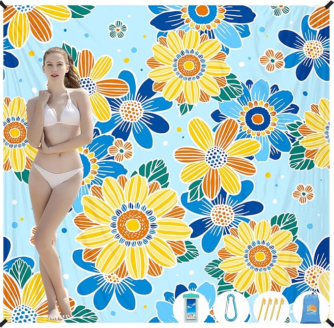 Beach Blanket Waterproof Sandproof 1-7 Adult Oversized 78 '' × 81 '' Lightweight Durable Compact Sand Free Beach Mat for Travel Camping Hiking Picnic Blanket Extra Large