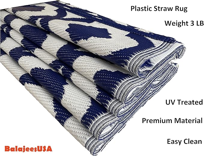 BalajeesUSA Outdoor Rug - 2 PK 5x7 Blue, Reversible Recycled Plastic Straw Outdoor Patio Rugs Clearance Waterproof Large RV Camper Mats 491