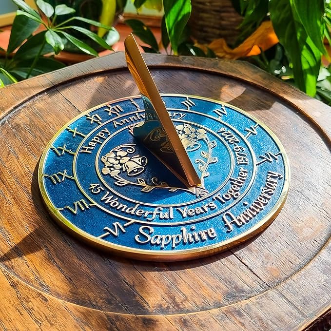 Anniversary Sundial Gift for 45th Sapphire Wedding Anniversary in 2024 - Recycled Metal Home Decor Or Garden Present Idea - Handmade in UK for Him, Her Parents Or Couples 45 Year Celebration
