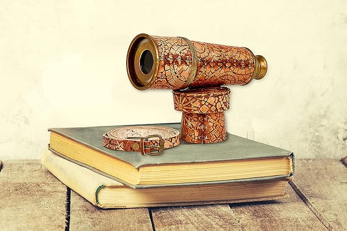 RII Antique Decor Spyglass, Pirate Telescope with Leather Case, Handheld Telescope for Adventure Enthusiasts, Monocular Nautical Decor for Gifting, Travellers, Mandala Vintage, 16"