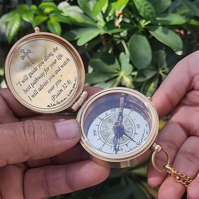 Divine Path Engraved Compass - I Will Guide You - Psalm 32:8" Quote | Inspirational Gifts for Men Women, Uplifting Spiritual Heavenly Faith Gift Boys Girls