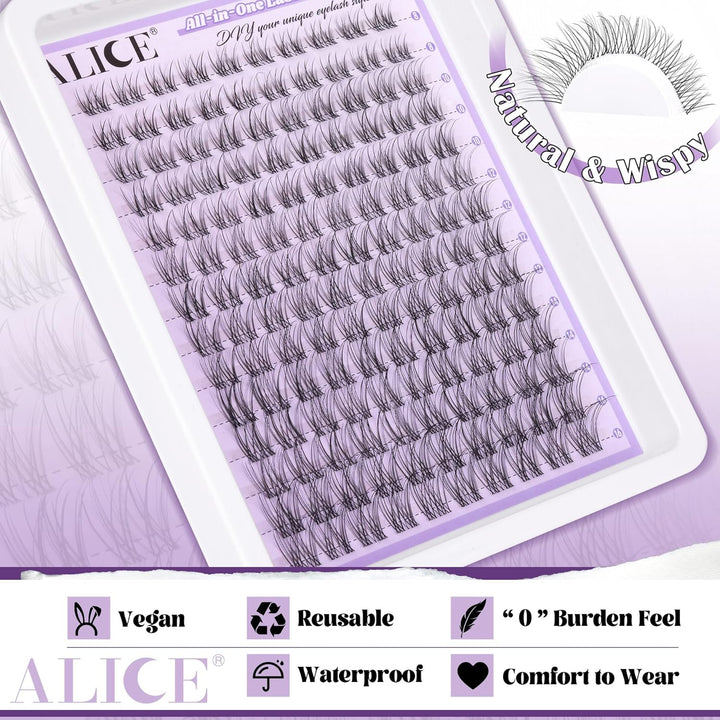ALICE DIY Natural Lash Clusters | Wispy Anime Cat Eye | 10-16mm, 144 Pcs