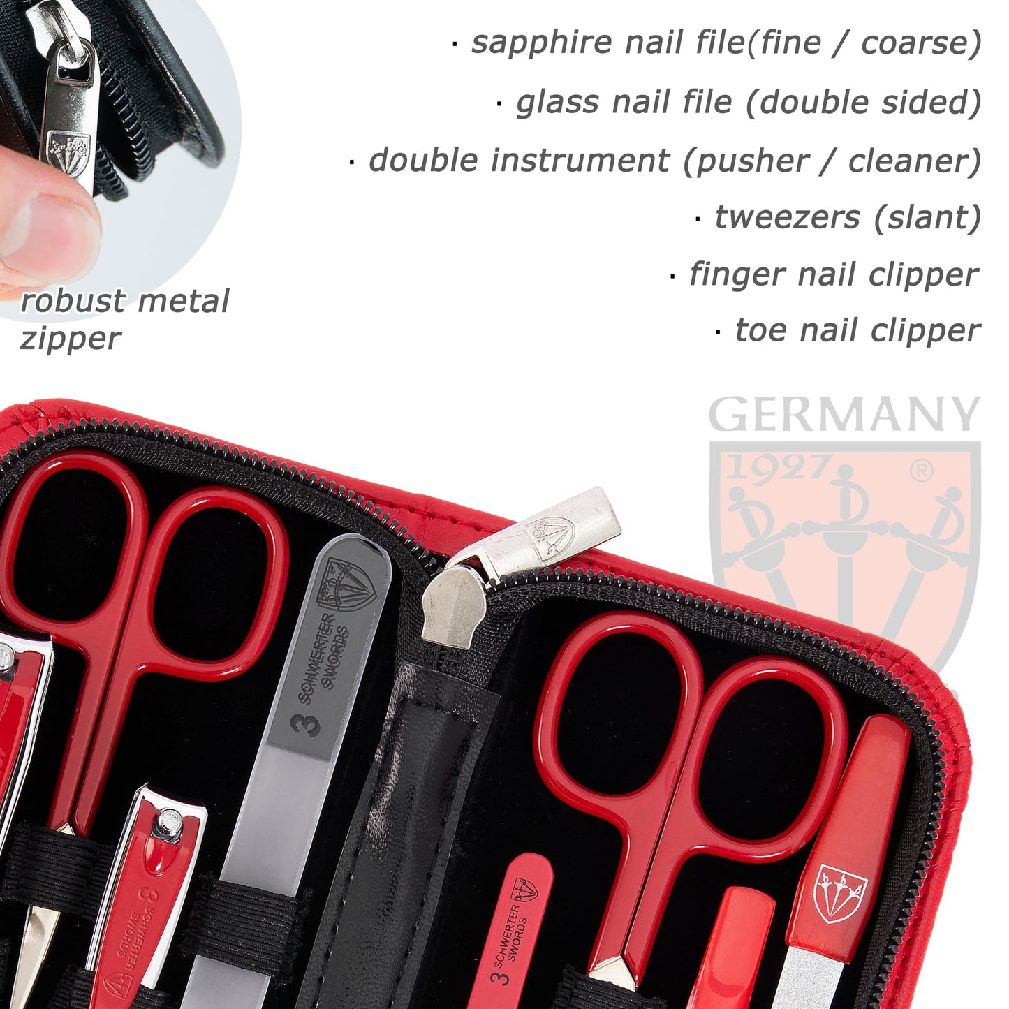 3 Swords Germany - brand quality 8 piece manicure pedicure grooming kit set for professional finger & toe nail care scissors clipper fashion leather case in gift box, Made by 3 Swords (000392)