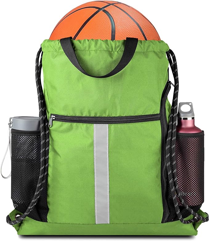 BeeGreen Drawstring Backpack Sports Gym Bag With Shoe Compartment and Two Water Bottle Holder …