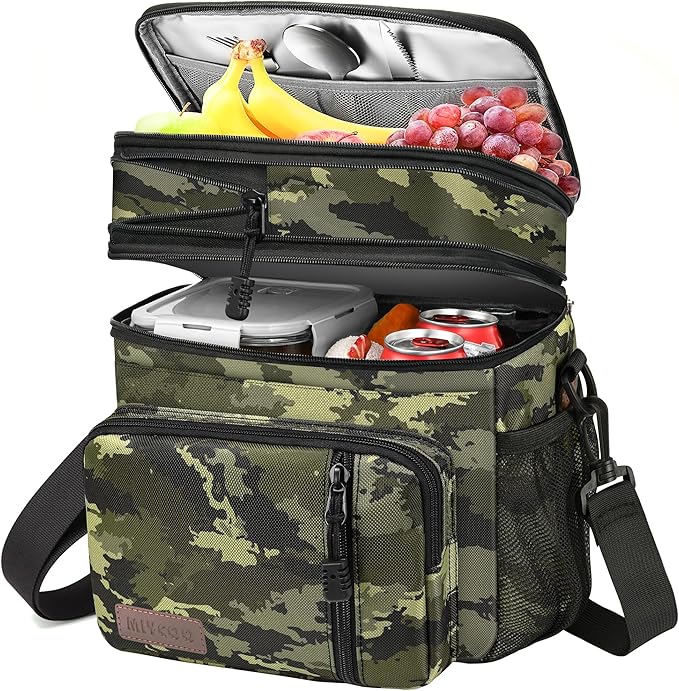MIYCOO Lunch Bag & Lunch Box for Men Women Double Deck - Leakproof Insulated Soft Large Adult Lunch Cooler Bag for Work (Camouflage, 15L)