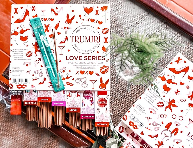 Trumiri Incense Sticks - Love Spell - Total 120 Insence-Sticks (20 Insense x 6 Incents) - Incienso Inscents-Sticks for Spell to Rekindle Call Attract New Fire of Love + Incense Holder