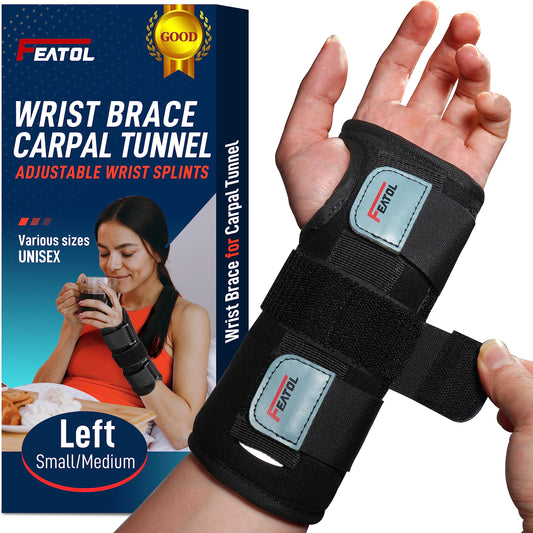 FEATOL Wrist Brace for Sprained Wrist Kids, Wrist Support Brace Sleeping with Metal Splints Left Hand, X/Small for Kid, Women and Men, Adjustable Arm Hand Support for Sprained Tendonitis, Arthritis, Injuries, Wrist Pain