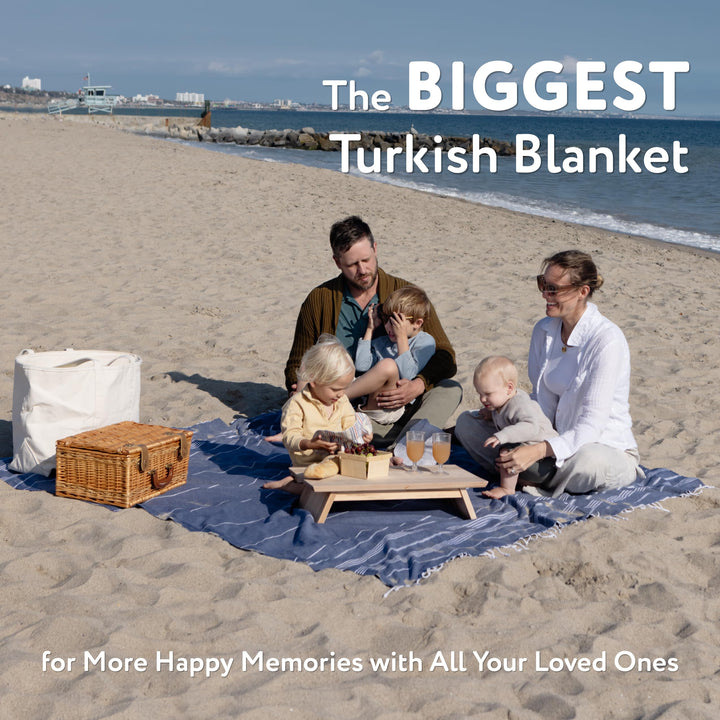 WETCAT Turkish Beach Blanket Sandproof 82x82, Soft 100% Turkish Cotton Blanket, Extra Large Sand Free Picnic Blankets & Beach Essentials – Dark Blue