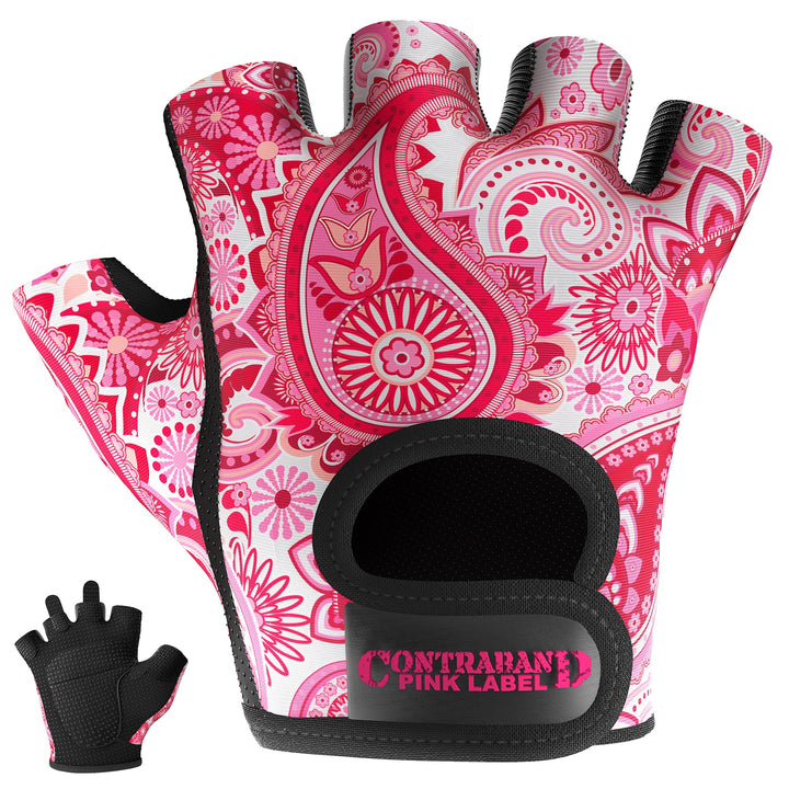Contraband Pink Label 5387 Womens Design Series Paisley Print Lifting & Rowing Gloves (Pair) - Lightweight Vegan Medium Padded Microfiber Amara Leather w/Griplock Silicone (Pink, X-Small)