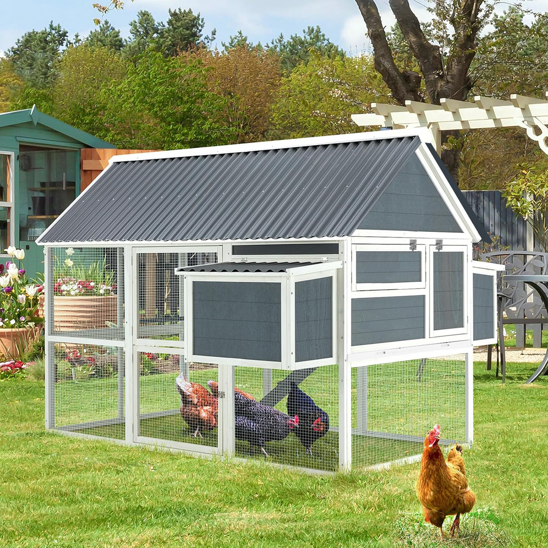 AECOJOY 84” Outdoor Chicken Coops for 10 Chickens Large Wooden Hen Chicken House, Walk in Chicken House with Run