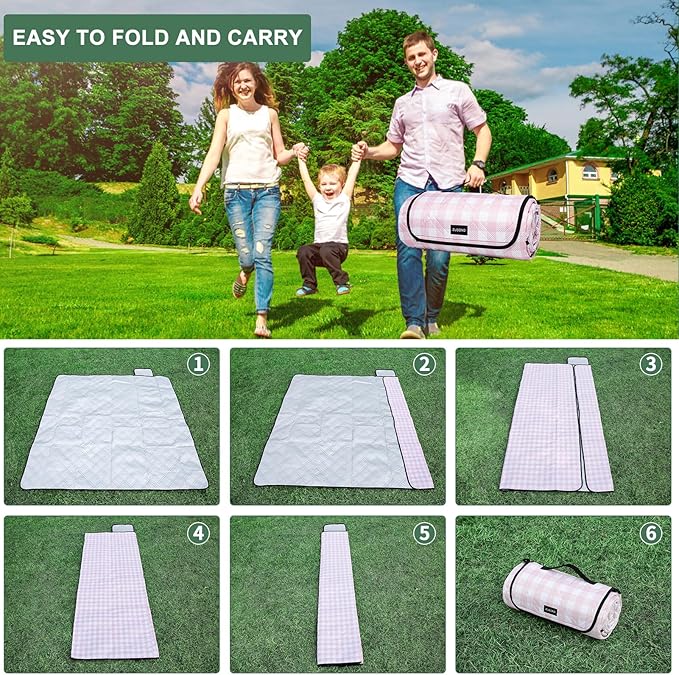 Picnic Blankets Outdoor Blanket Waterproof, 80''x80'' Extra Large Beach Blanket Sandproof Foldable Machine Washable, Vintage Gingham Picnic Mat Grass Lawn Park Family Camping Party Music Festival