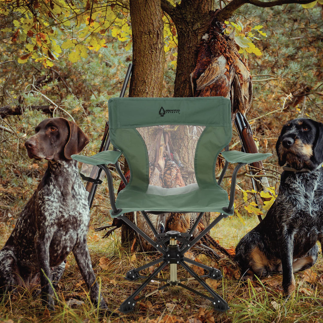 ARROWHEAD OUTDOOR 360° Degree Swivel Hunting Chair Stool Seat, Perfect for Blinds, No Sink Feet, Supports up to 450lbs, Carrying Case, Steel Frame, Fishing, High-Grade 600D Canvas, USA-Based Support
