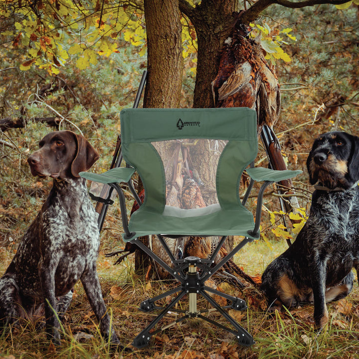 ARROWHEAD OUTDOOR 360° Degree Swivel Hunting Chair Stool Seat, Perfect for Blinds, No Sink Feet, Supports up to 450lbs, Carrying Case, Steel Frame, Fishing, High-Grade 600D Canvas, USA-Based Support
