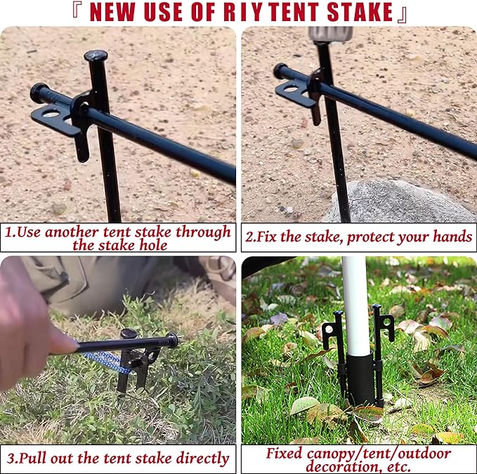 8 Pack Tent Stakes Heavy Duty 12 inch Steel Tent Pegs for Camping Unbreakable and Inflexible