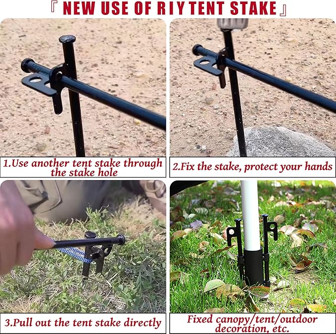 8 Pack Tent Stakes Heavy Duty 12 inch Steel Tent Pegs for Camping Unbreakable and Inflexible