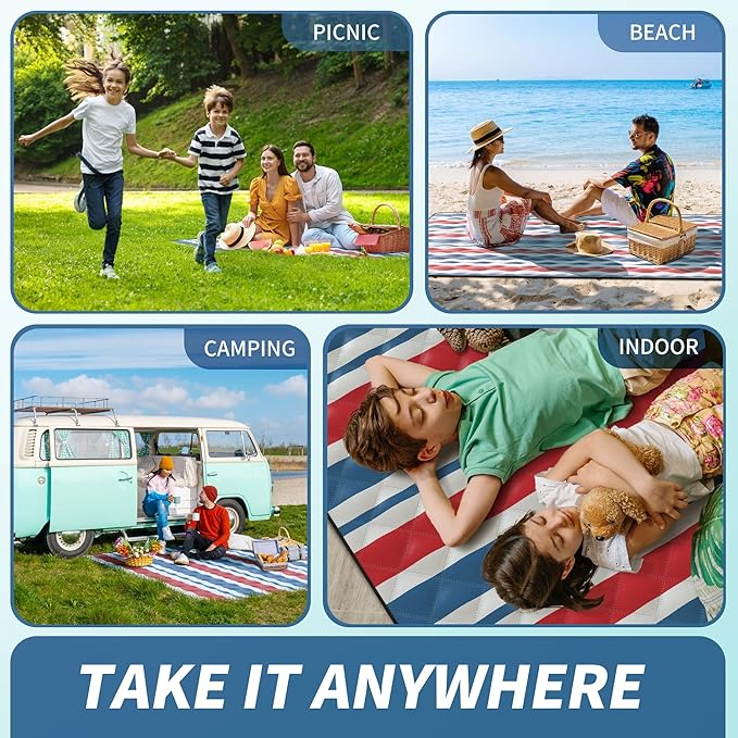 ANJ Outdoors (2025 Upgrade) Extra Large Waterproof Picnic Blankets | Foldable Sandproof Beach Blanket N Outdoor Blanket | 5-Layer Machine Washable Soft Picnic Mat for Camping, Grass, Park N Stadium