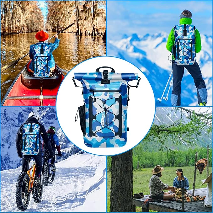 Waterproof Backpack for Men and Women - Roll-Top Floating Dry Bag Backpack for Kayaking, Rafting, Boating, Beach (Black)