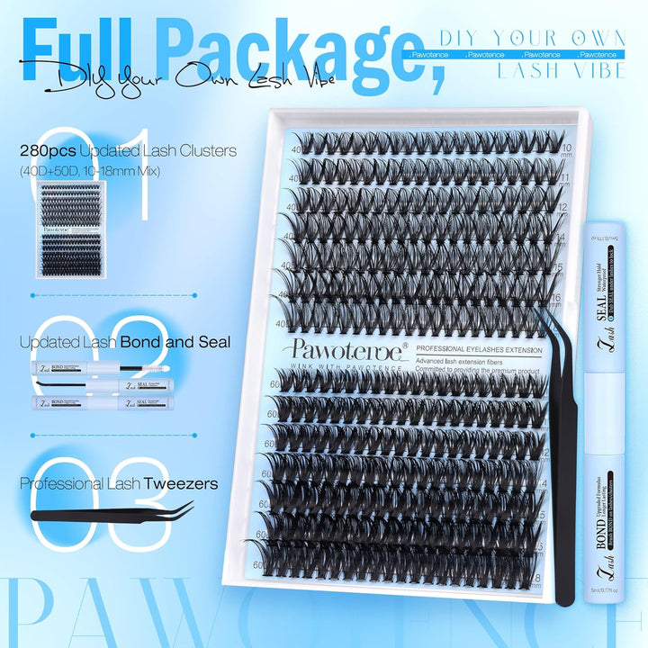 80D Full Volume Eyelash Clusters Kit | DIY Lash Extensions with Bond & Tweezers