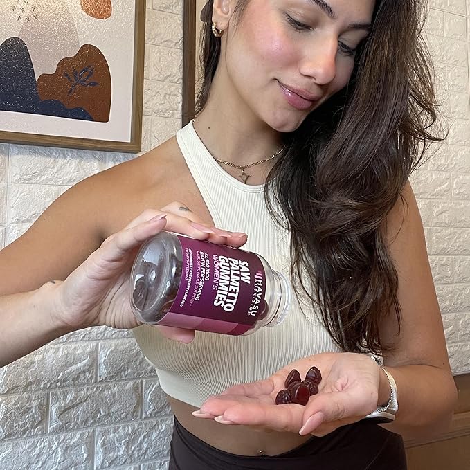 Saw Palmetto for Women with 2500mcg Biotin - DHT Blocker and Hair, Skin, Nail Health Gummies - 120 Count - Supports Stronger and Fuller Looking Locks and Radiant Skin - Vegan, Non-GMO, 2 Month Supply