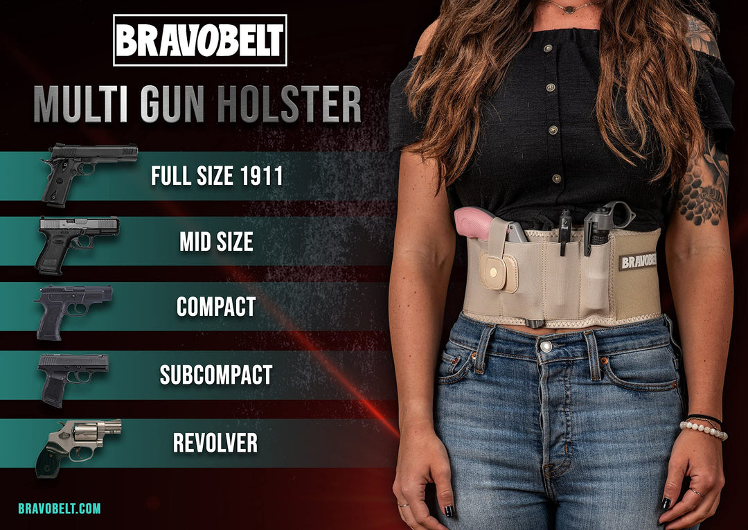 BravoBelt Belly Band Holster - Athletic Flex FIT for Running, Jogging, Hiking - G17-43 S&W M&P 40 Shield | for Men & Women (Tactical Nude, XL - 45" - 55" Belly)