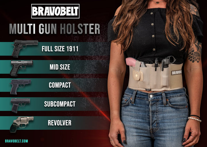 BravoBelt Belly Band Holster - Athletic Flex FIT for Running, Jogging, Hiking - G17-43 S&W M&P 40 Shield | for Men & Women (Tactical Nude, XL - 45" - 55" Belly)