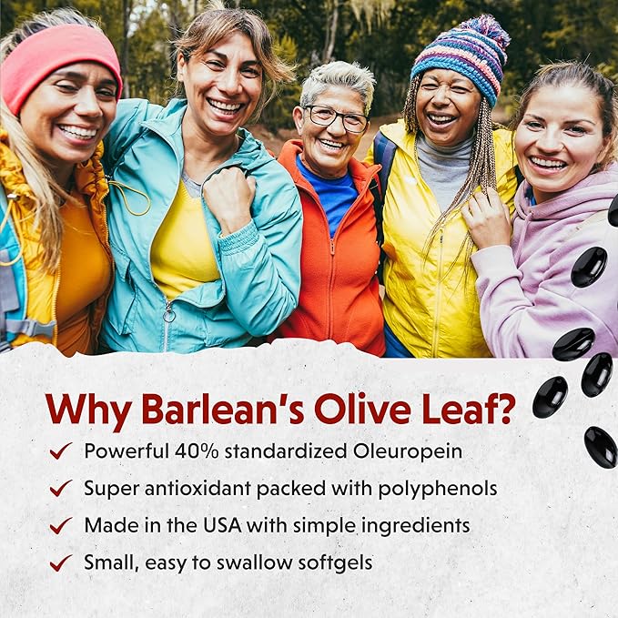 Barlean's Olive Leaf Complex Softgels Immune Support Supplement with 90 mg Oleuropein Antioxidants, Concentrated Heart Health and Immunity Booster Pills, 60 Count
