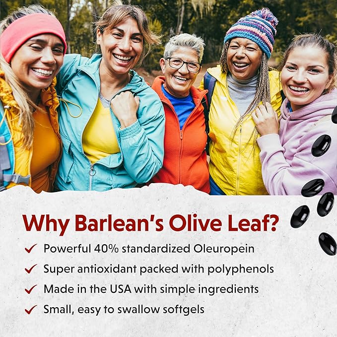 Barlean's Olive Leaf Complex Softgels Immune Support Supplement with 90 mg Oleuropein Antioxidants, Concentrated Heart Health and Immunity Booster Pills, 120 Count