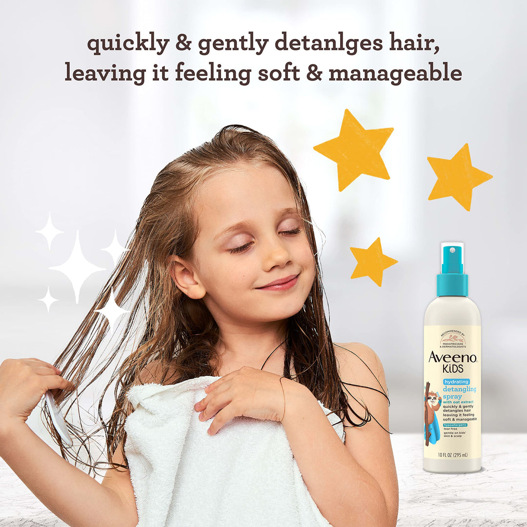 Aveeno Kids Hydrating Detangling Spray with Oat Extract, Quickly & Gently Detangles Kids' Hair, Tear-Free & Suitable for Skin & Scalp, Light Fragrance, Hypoallergenic, 10 fl. oz