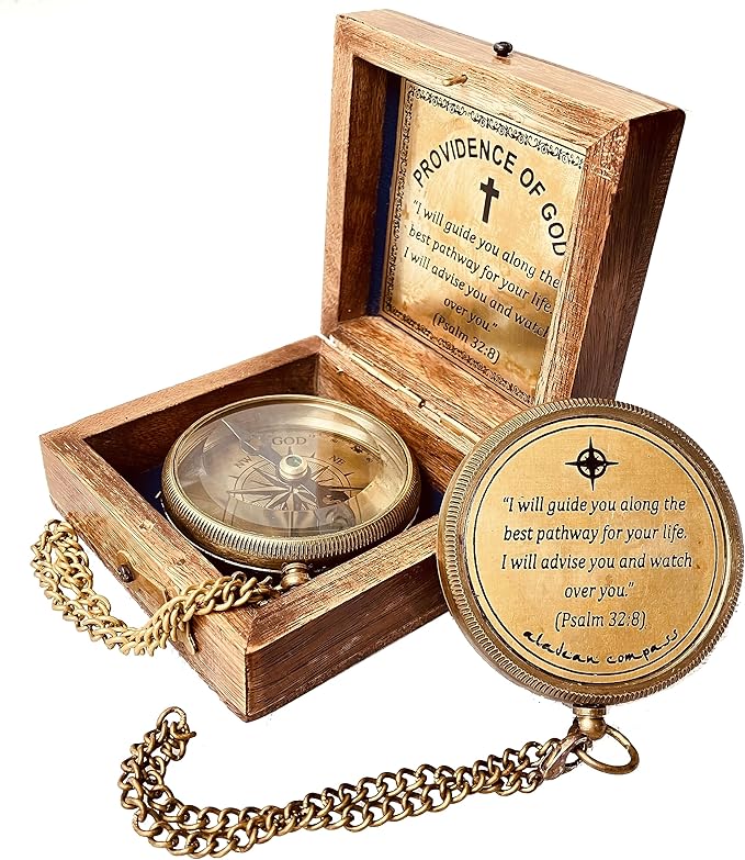 Divine Path Engraved Compass - I Will Guide You - Psalm 32:8" Quote | Inspirational Gifts for Men Women, Uplifting Spiritual Heavenly Faith Gift Boys Girls