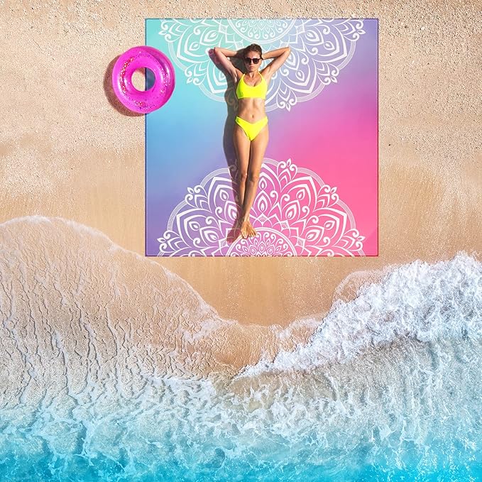 Beach Blanket Sandproof Extra Large Beach Mat Adults Waterproof Quick Drying Sand Free Mat Made by Premium Polyester with 4 Stakes & 4 Corner Pockets for Outdoor Travel Camping Hiking