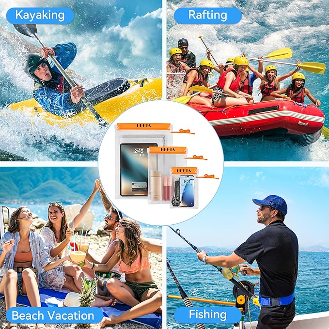 HEETA 5-Pack Clear Waterproof Dry Bag, Water Tight Cases Pouch Dry Bags for Camera Mobile Phone Maps, Kayaking Boating Document Holder