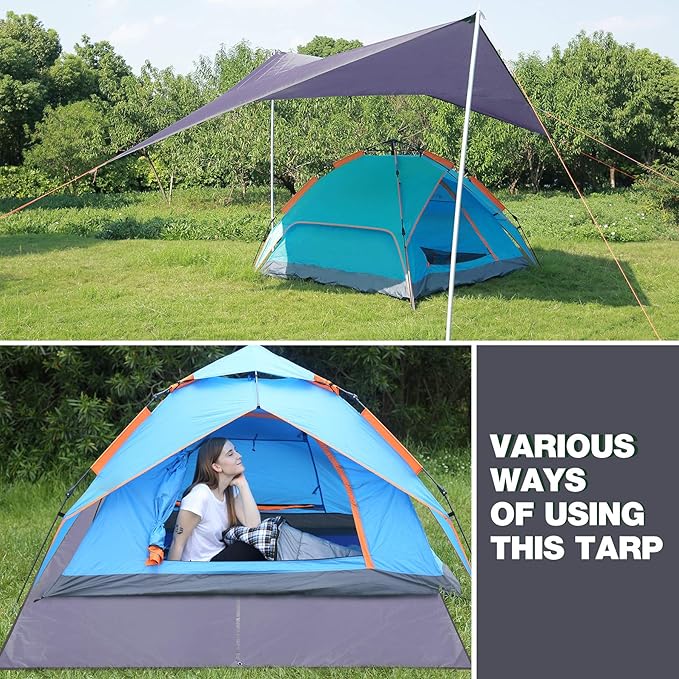 REDCAMP Large Waterproof Camping Tarp Lightweight, Multifunctional Insulated Tent Footprint for Camping Hiking Backpacking, Grey 118"x141.7"