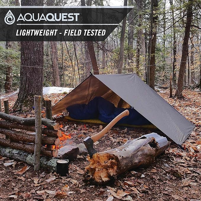 AquaQuest Safari Camping Tarp - Lightweight Durable Rain Fly - Waterproof Camping Essentials for Hiking, Backpacking & Hammock