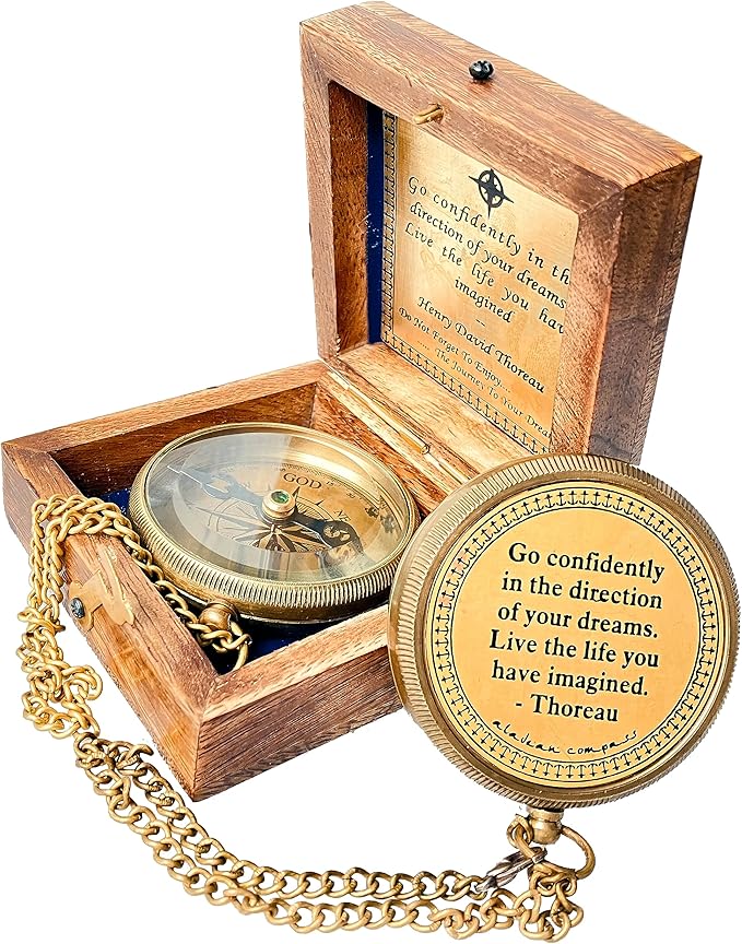 Inspiration Gift for Men Women Engraved Compass - Go Confidently - Thoreau Quote, You're Awesome Employee, Coworker Meaningful Gift for him her