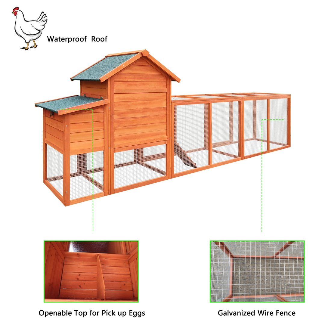 122＂Large Chicken Coop,  Wooden Hen House with Run, Nesting Box, Sliding Door, Removable Tray, Weatherproof Poultry Cage for Backyard