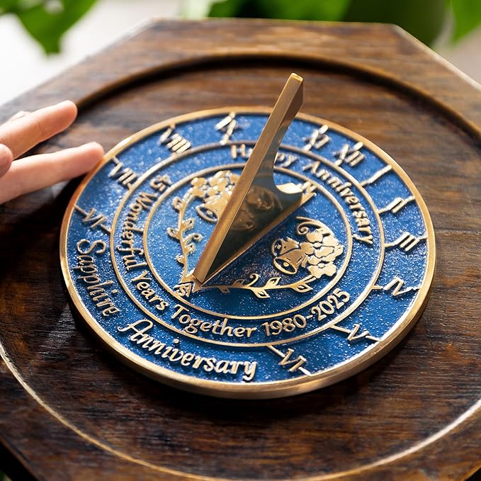 Anniversary Sundial Gift for 45th Sapphire Wedding Anniversary in 2024 - Recycled Metal Home Decor Or Garden Present Idea - Handmade in UK for Him, Her Parents Or Couples 45 Year Celebration