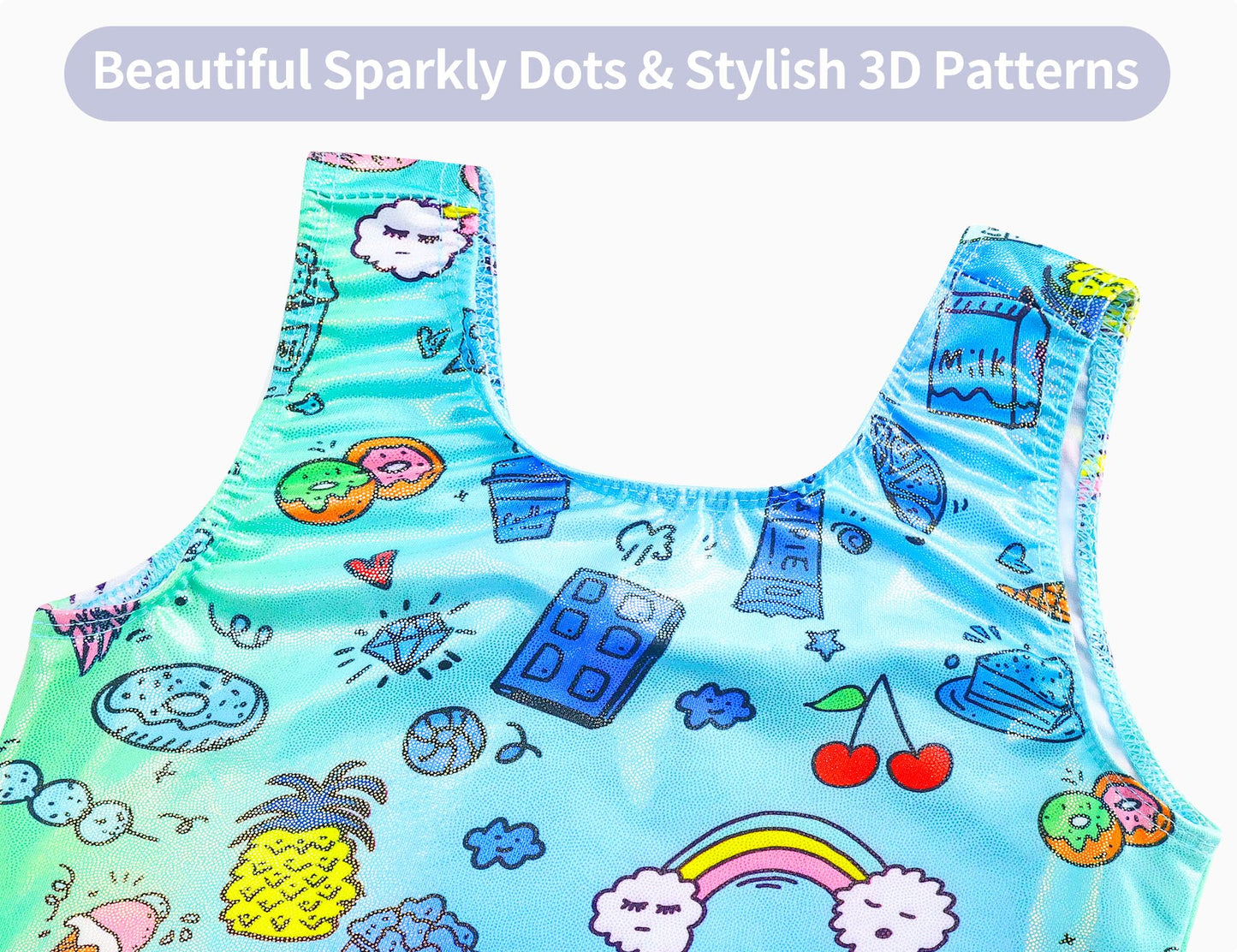 Domusgo Leotards for Girls Gymnastics Size 5-6 Years Old Green Cartoon Line Athletic Bodysuits Kids Sparkle Outfits